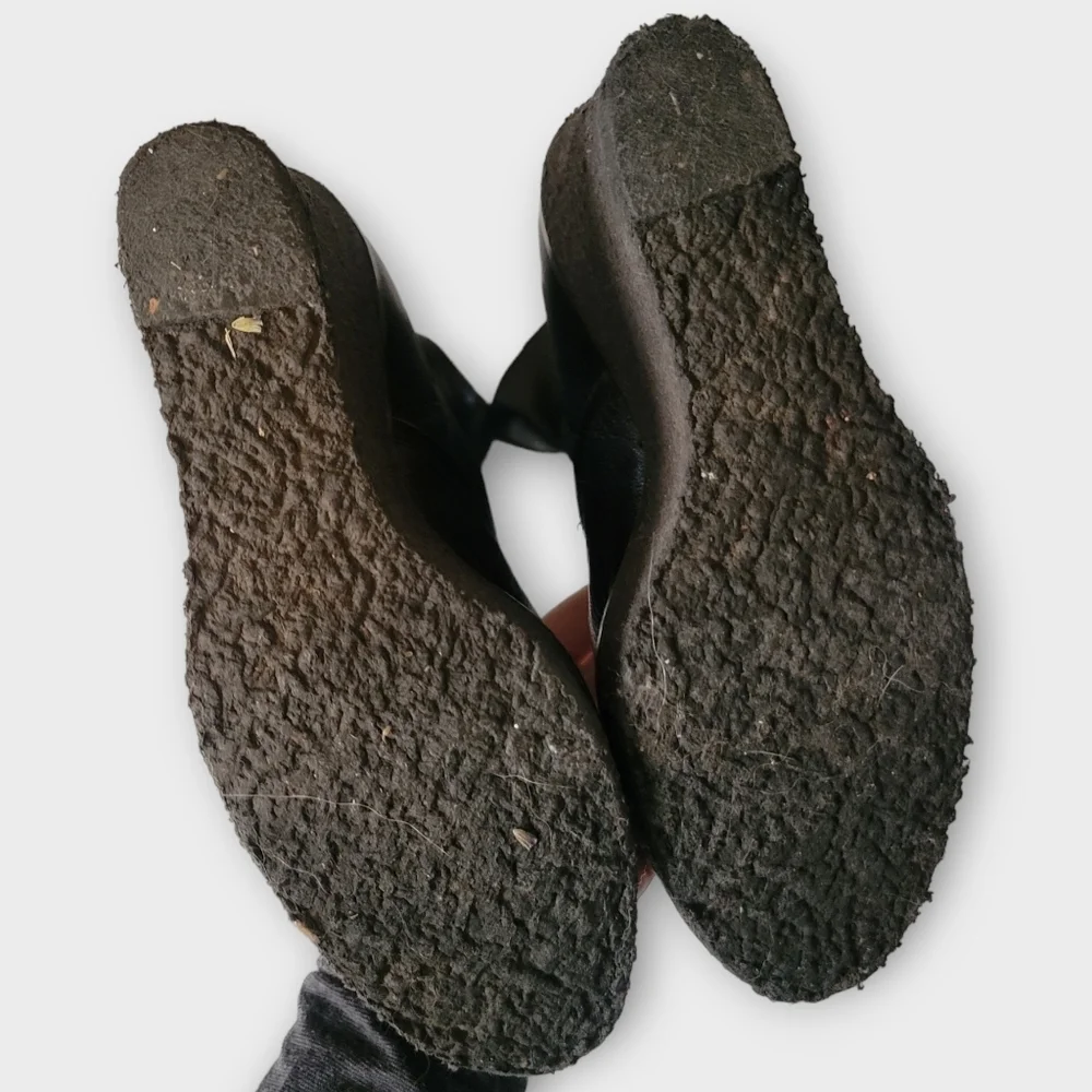 YSL Yves Saint Laurent Tall Black Leather Wedge Boots Vintage 90s Y2K - Picture 15 of 16